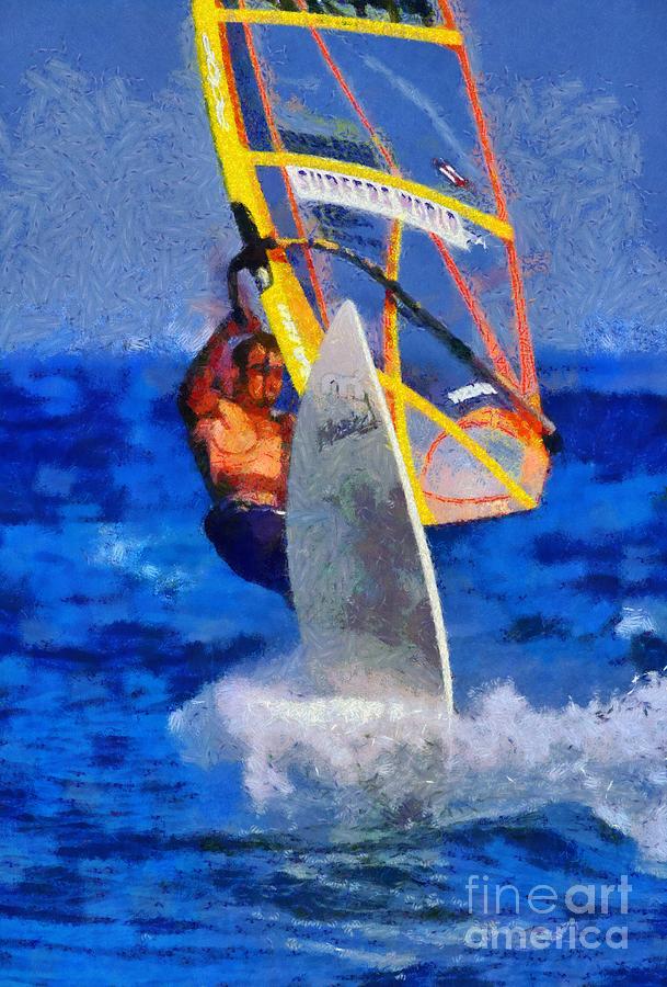 Windsurfing #20 Painting by George Atsametakis