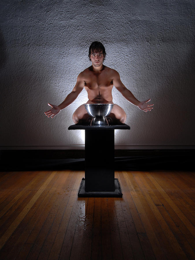 2162 Nude Male On Pedestal With Steel Vessel  Photograph by Chris Maher