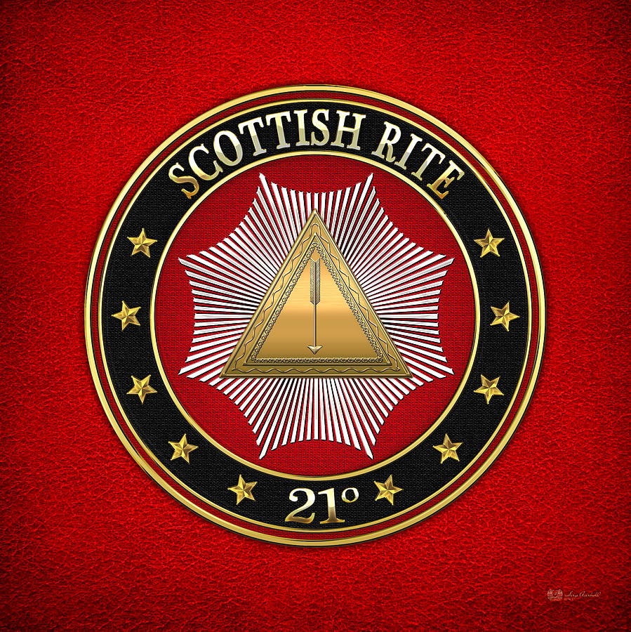 Scottish Rite Digital Art - 21st Degree - Noachite or Prussian Knight Jewel on Red Leather by Serge Averbukh