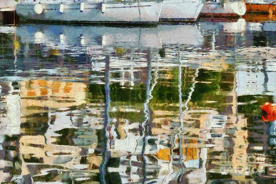 Reflections in Mikrolimano port #25 Painting by George Atsametakis