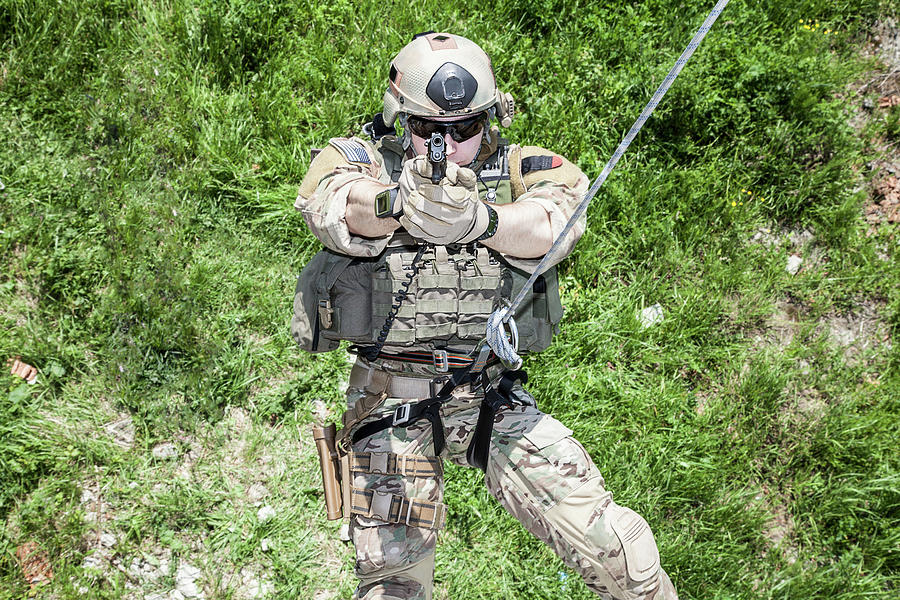 Soldier During Assault Rappelling #22 Photograph by Oleg Zabielin