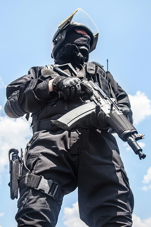 Spec Ops Soldier In Black Uniform #22 Photograph by Oleg Zabielin