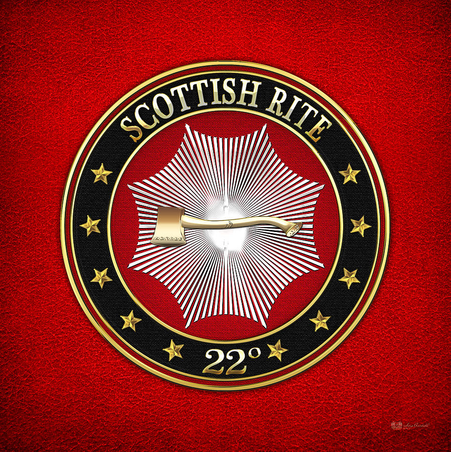Scottish Rite Digital Art - 22nd Degree - Knight of the Royal Axe Jewel on Red Leather by Serge Averbukh