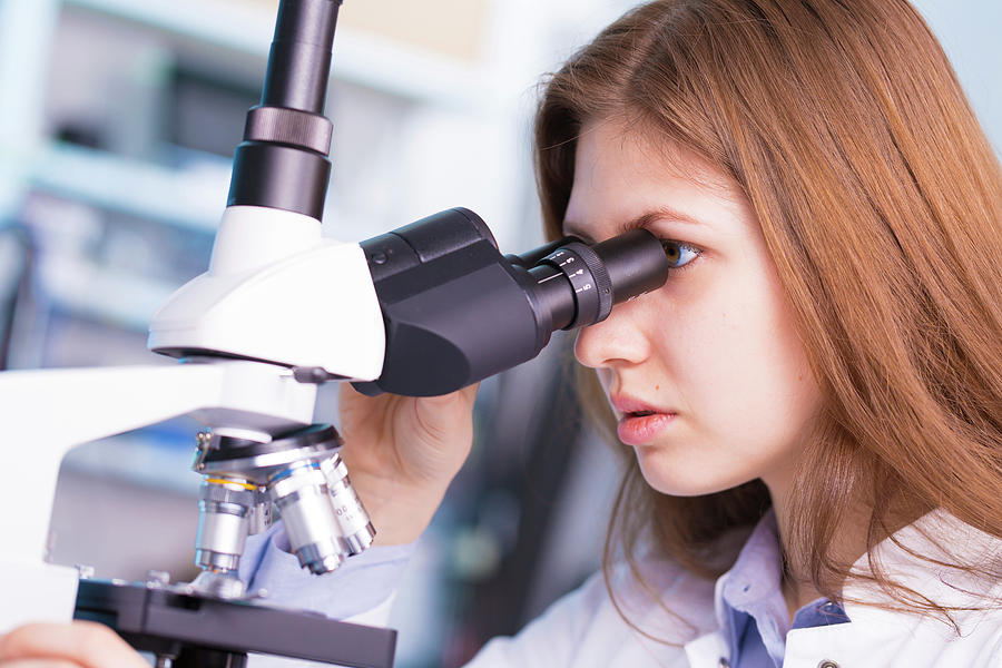 Lab Technician Using Microscope Photograph by Wladimir Bulgar/science ...