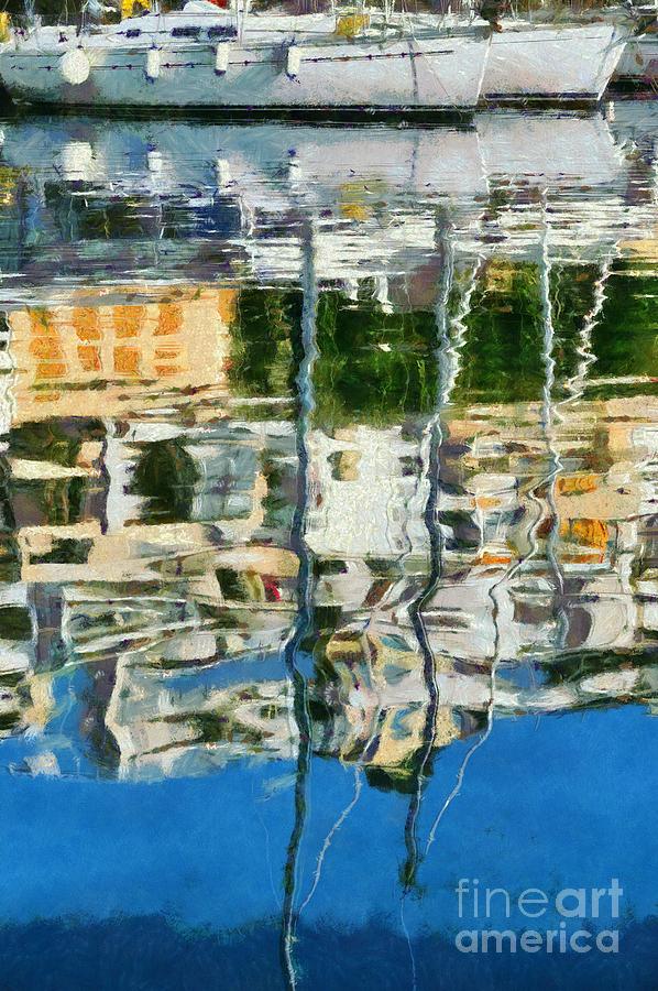 Reflections in Mikrolimano port #26 Painting by George Atsametakis