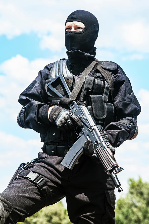 Spec Ops Soldier In Black Uniform #23 Photograph by Oleg Zabielin