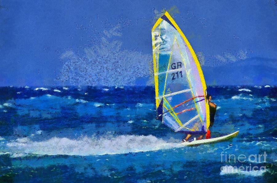 Windsurfing #2 Painting by George Atsametakis