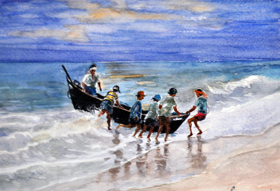 Fishing canoe #24 Painting by Pravin Puthra