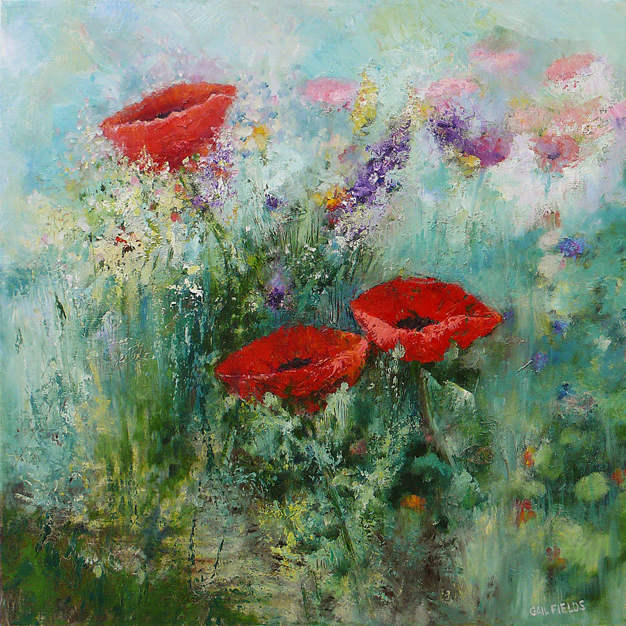 Three Poppies Painting by Gail Fields | Fine Art America