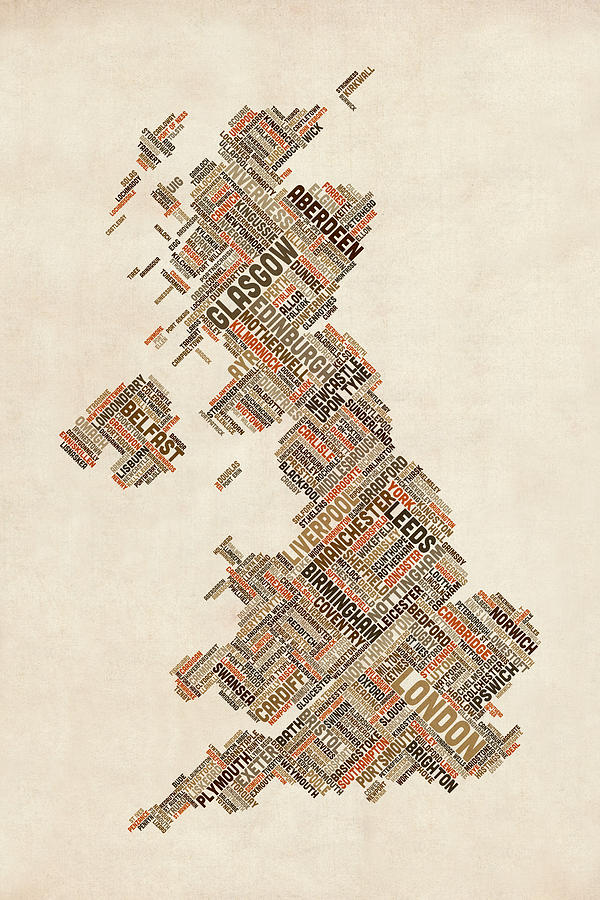 Great Britain UK City Text Map #25 Digital Art by Michael Tompsett