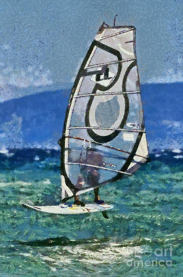 Windsurfing #18 Painting by George Atsametakis