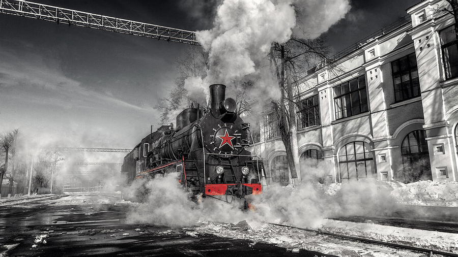 Old Soviet Steam Locomotive. Photograph