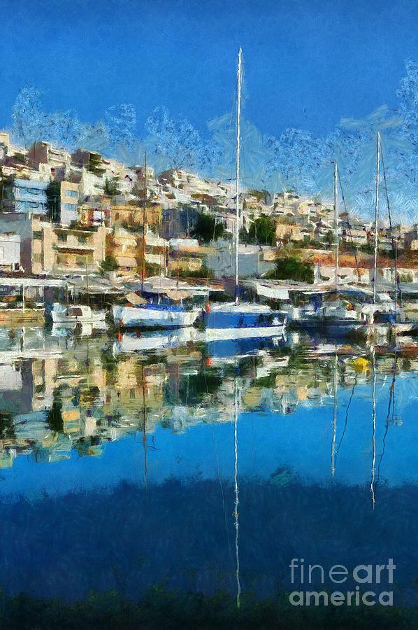 Reflections in Mikrolimano port #28 Painting by George Atsametakis