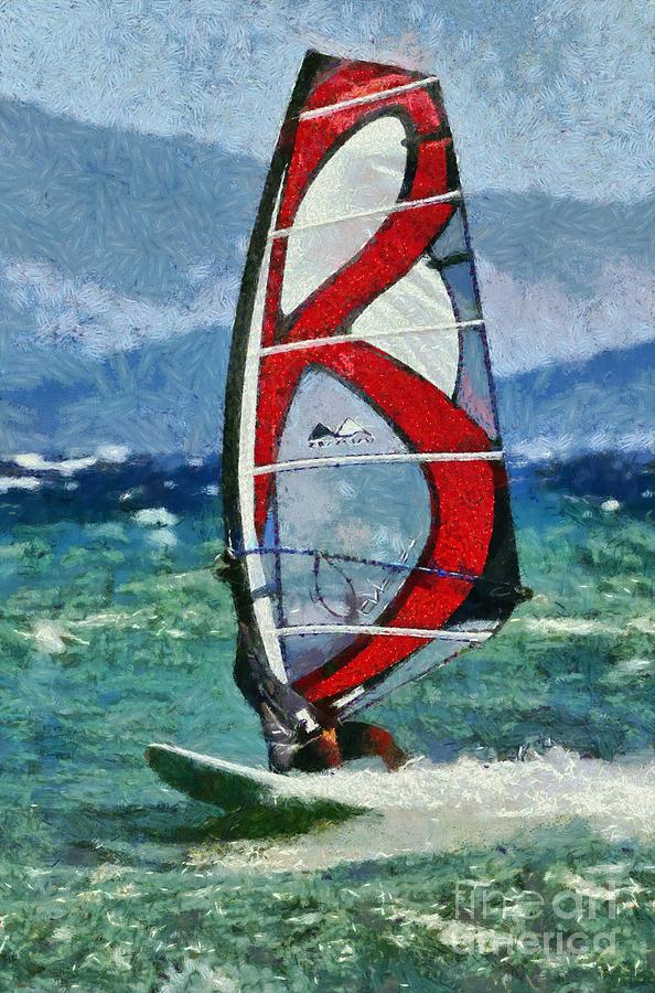 Windsurfing #17 Painting by George Atsametakis