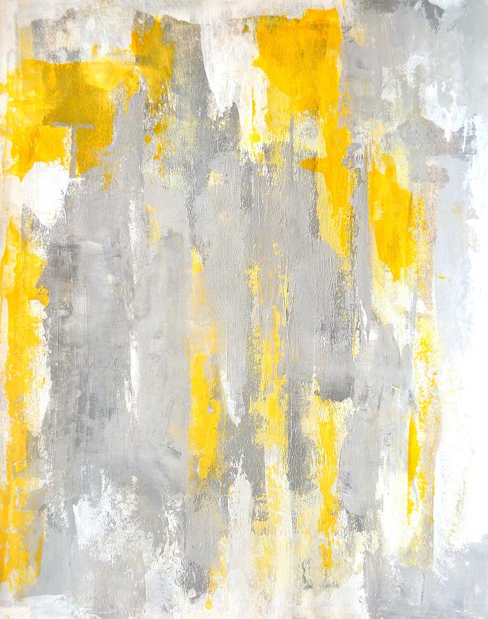 Abstract Painting - Thats Random - Grey and Yellow Abstract Art Painting by CarolLynn Tice