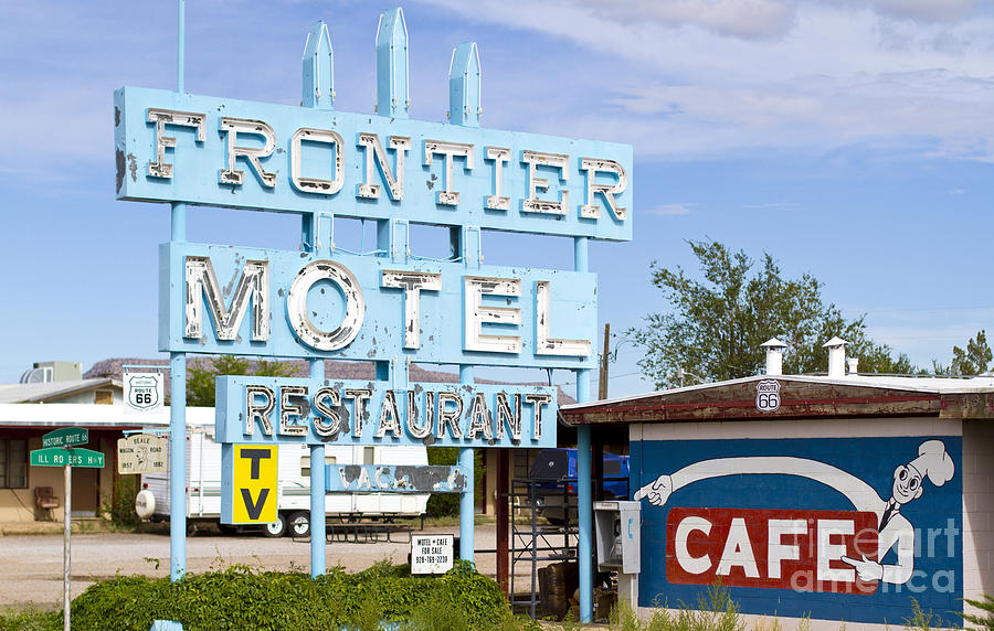 Route 66 Highway Signs Motels Gas Stations And Art Deco Architec Photograph