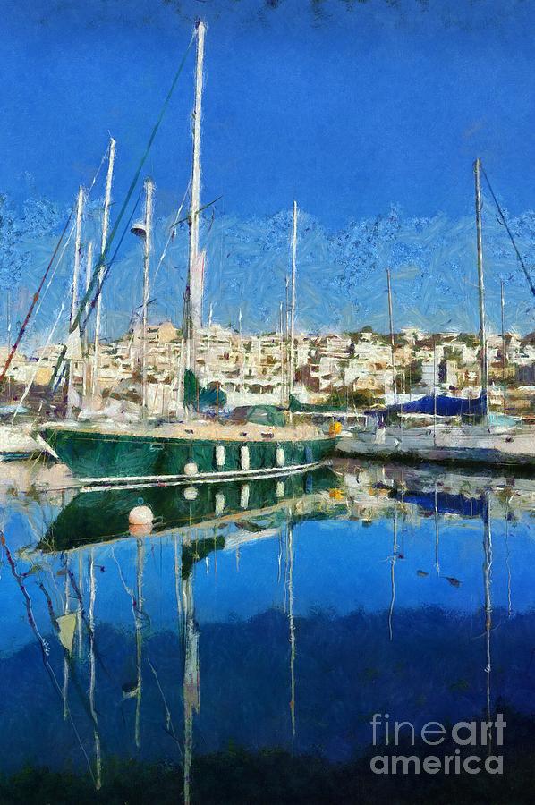 Reflections in Mikrolimano port #30 Painting by George Atsametakis