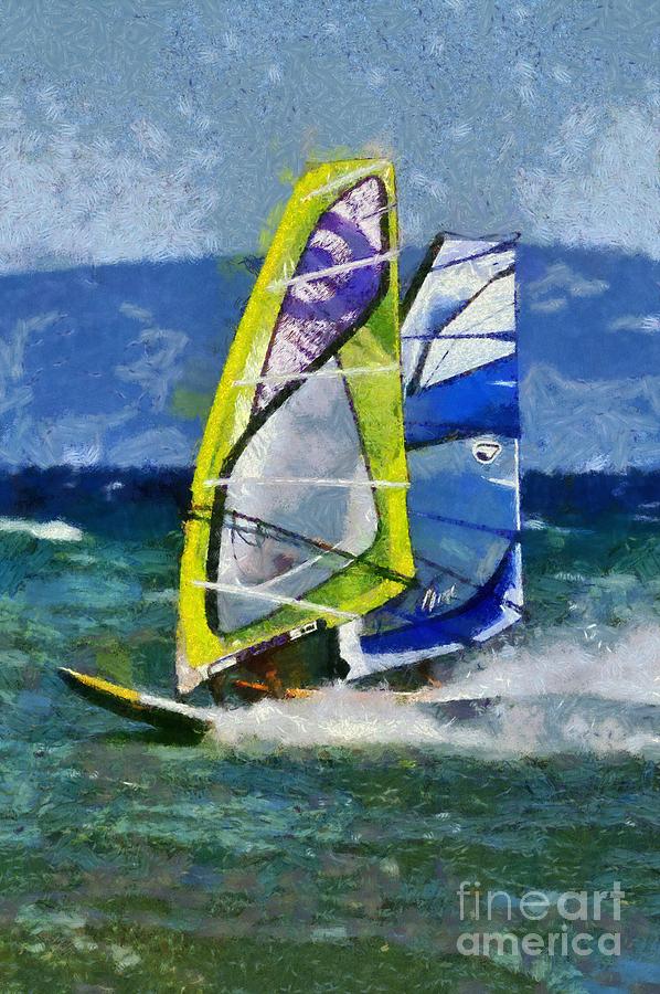 Windsurfing #3 Painting by George Atsametakis