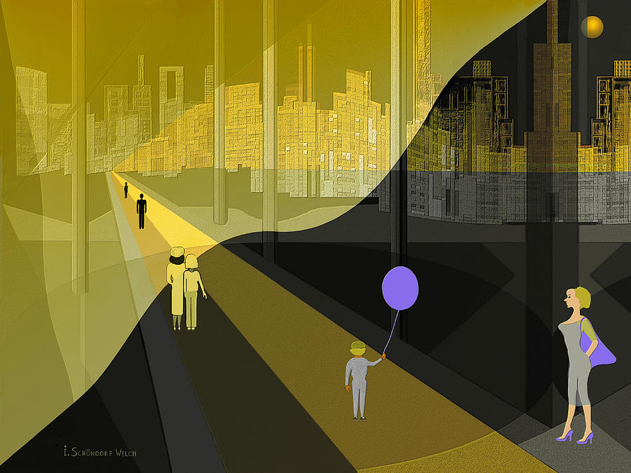 298 - Nightwalking to the golden city Digital Art by Irmgard Schoendorf Welch