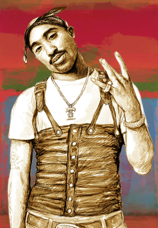 Portrait Drawing - 2pac Tupac Shakur - stylised drawing art poster by Kim Wang