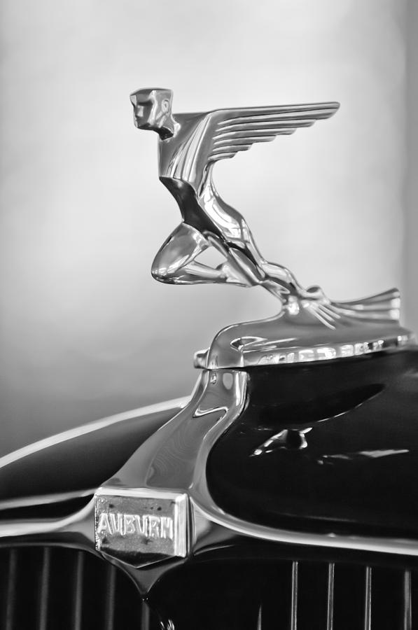 Black And White Photograph - 1932 Auburn 12-160 Speedster Hood Ornament #4 by Jill Reger