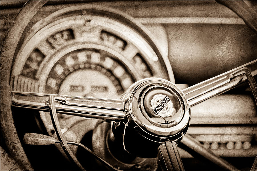 Car Photograph - 1949 Chrysler Town and Country Convertible Steering Wheel Emblem #3 by Jill Reger