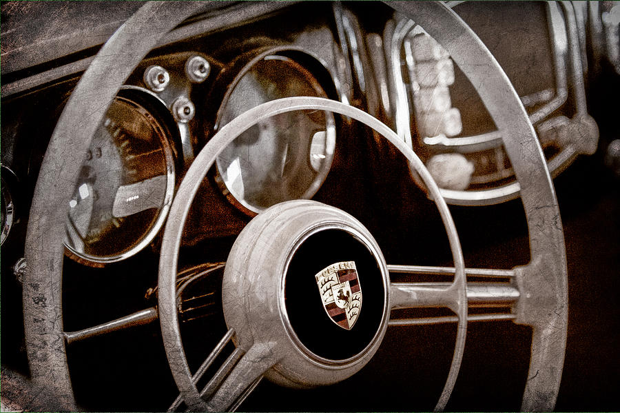 Car Photograph - 1954 Porsche 356 Bent-Window Coupe Steering Wheel Emblem #3 by Jill Reger