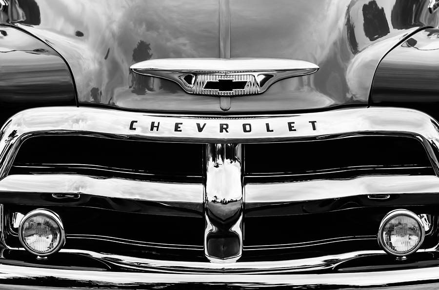 Car Photograph - 1955 Chevrolet 3100 Pickup Truck Grille Emblem #3 by Jill Reger