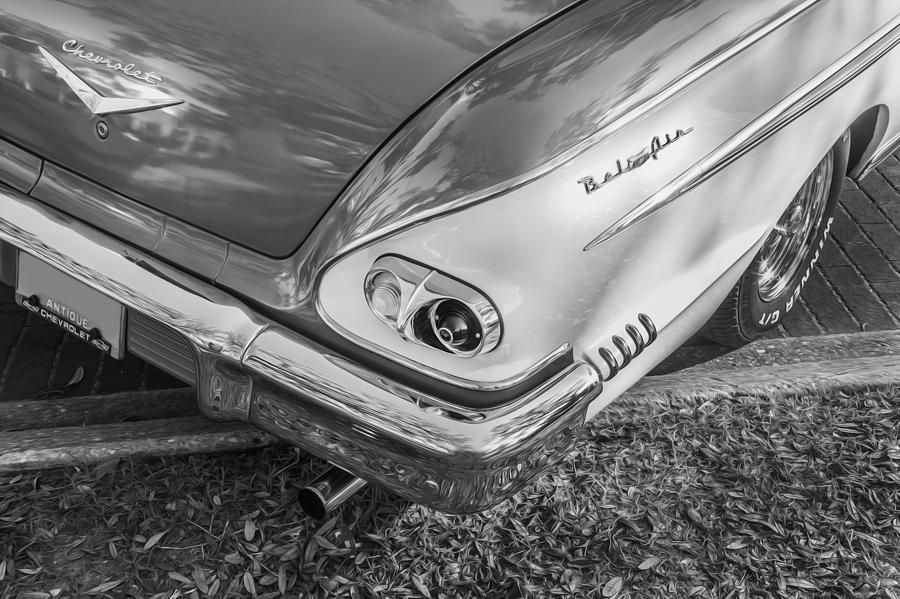 Transportation Photograph - 1958 Chevy Bel Air  BW   #3 by Rich Franco