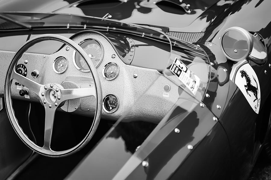 Black And White Photograph - 1962 Ferrari 196 SP Dino Fantuzzi Spyder Steering Wheel Emblem #3 by Jill Reger
