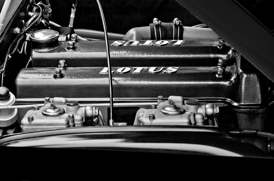 Black And White Photograph - 1965 Lotus Elan S2 Engine #3 by Jill Reger