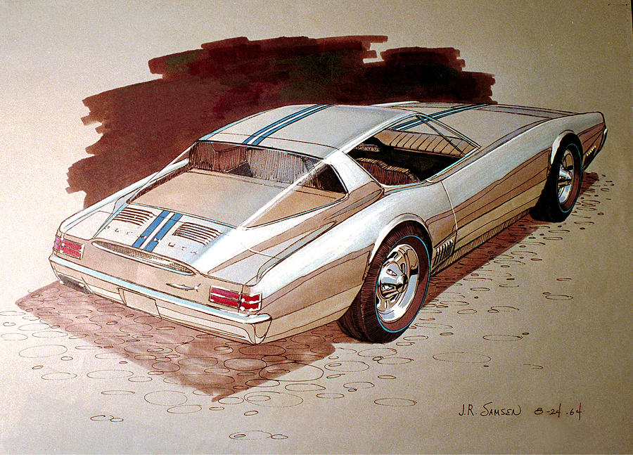 Car Concepts Drawing - 1967 BARRACUDA  Plymouth vintage styling design concept rendering sketch #3 by John Samsen