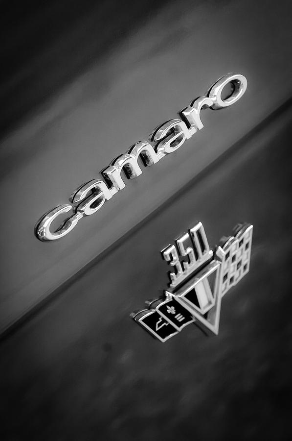 Black And White Photograph - 1967 Chevrolet Camaro SS 350 Emblem #3 by Jill Reger