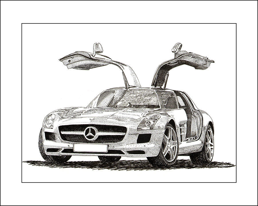 Gull Wing Mercedes Benz S L S Gull-Wing Drawing by Jack Pumphrey