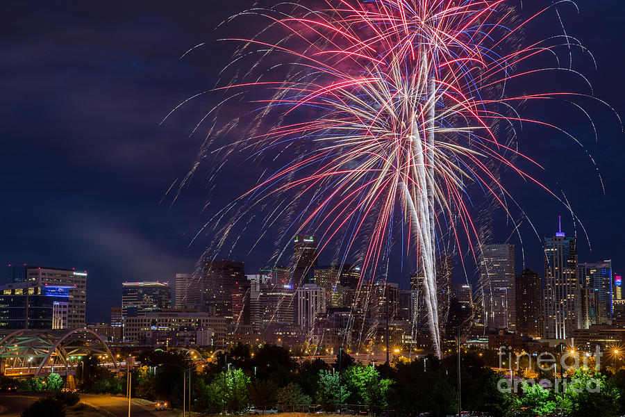 4th of July Fireworks Over Denver Skyline #3 Photograph by Bridget Calip