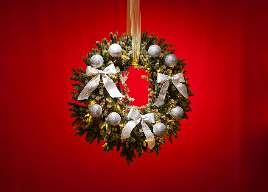 Christmas Photograph - Advent wreath over red background #3 by U Schade