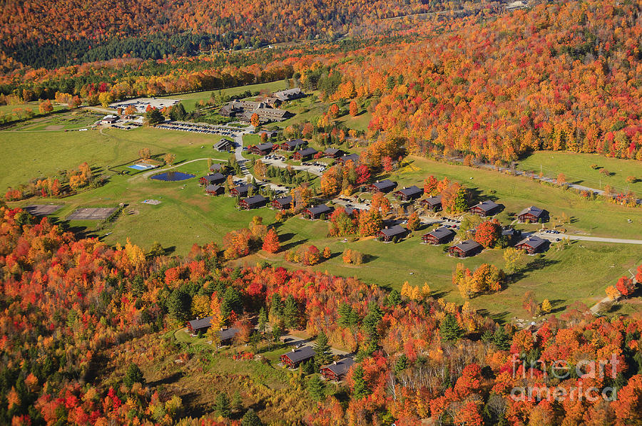 Aerial view of fall foliage in Stowe Vermont #3 Photograph by Don Landwehrle