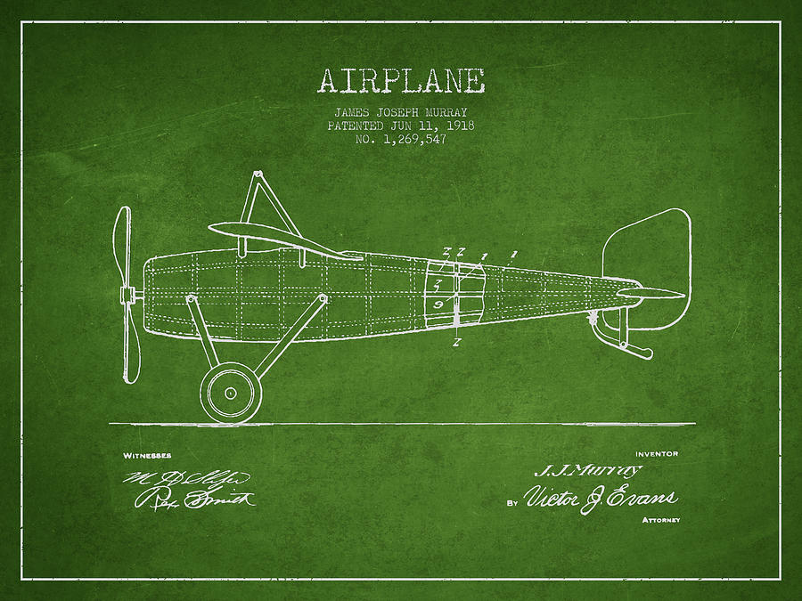 Airplane Patent Drawing From 1918 Digital Art