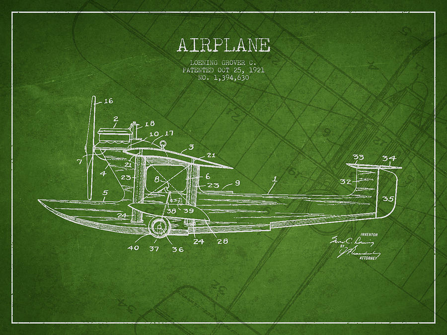 Airplane Patent Drawing From 1921 Digital Art