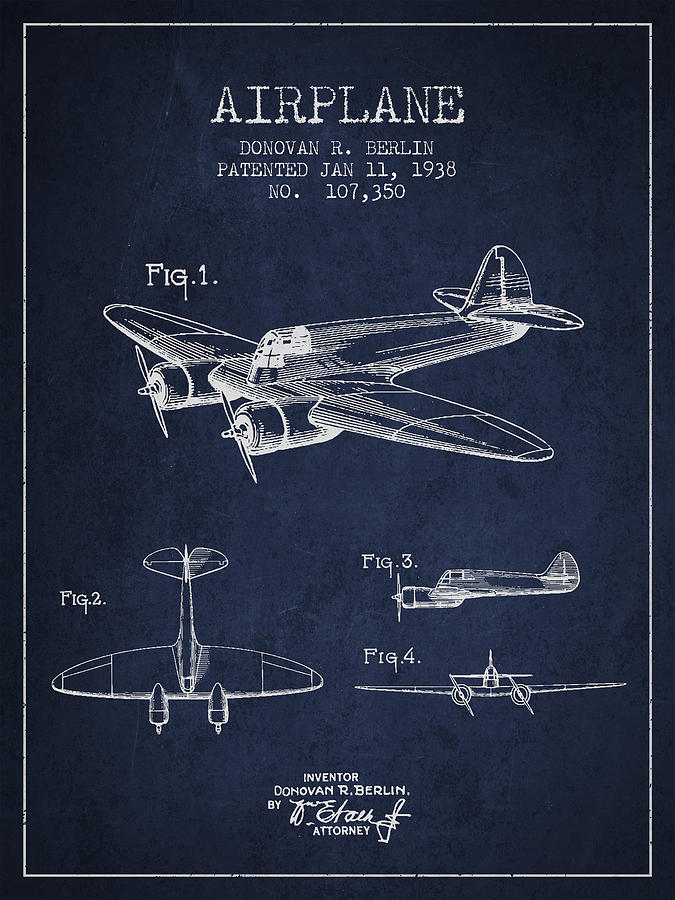 Vintage Digital Art - Airplane patent Drawing from 1938 #4 by Aged Pixel