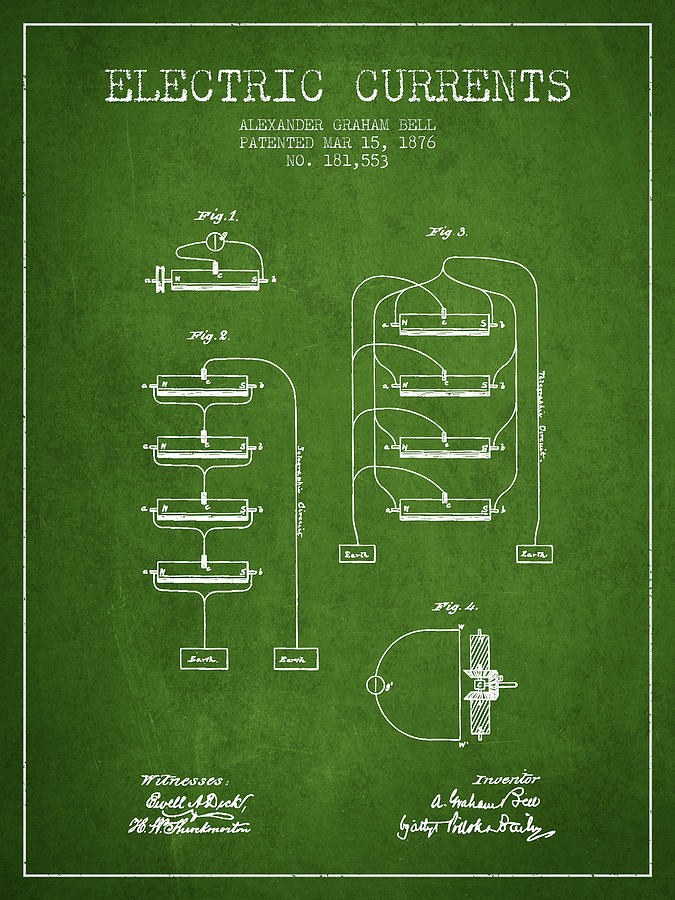 Alexander Graham Bell Electric Currents Bell Patent from 1876 - Drawing ...