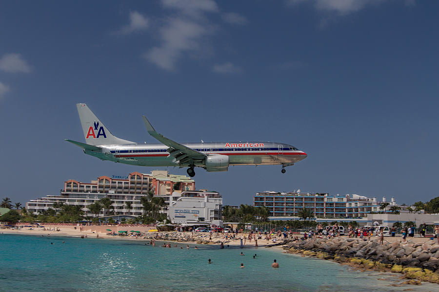 Sunset Photograph - American Airlines at St. Maarten  #1 by David Gleeson