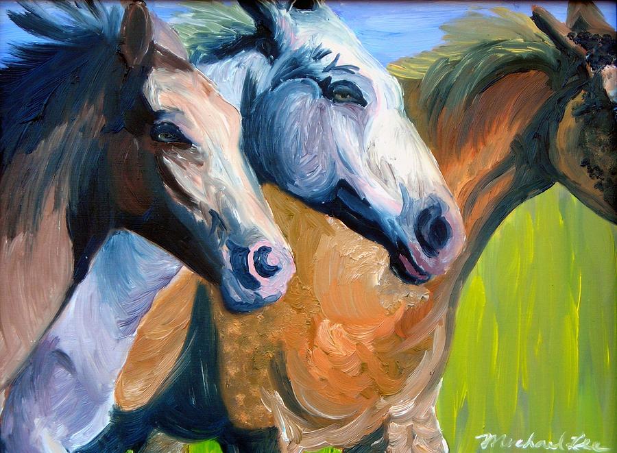 Horse Painting - 3 Amigos by Michael Lee