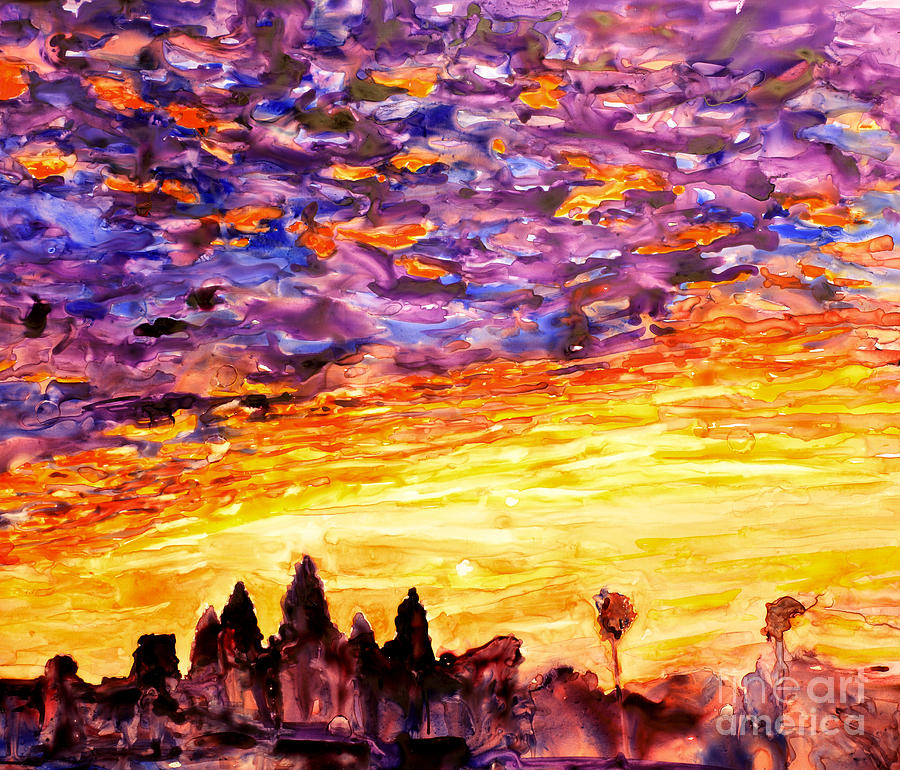 Angkor Sunrise #3 Painting by Ryan Fox