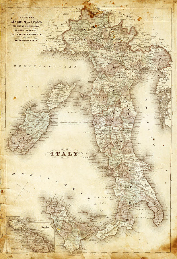 Antique Map of Italy 1800s Photograph by Roberto Adrian - Fine Art America