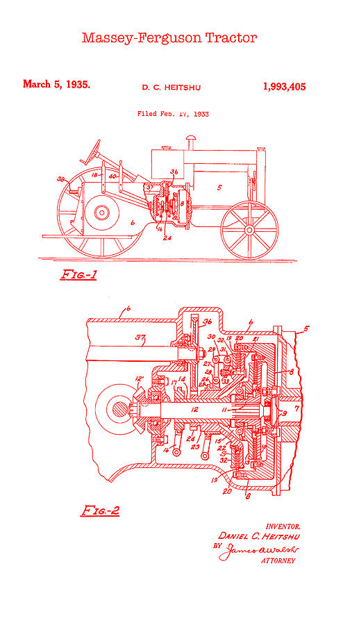 Antique Massey-Ferguson Tractor Patent 1935 #4 Drawing by Mountain Dreams