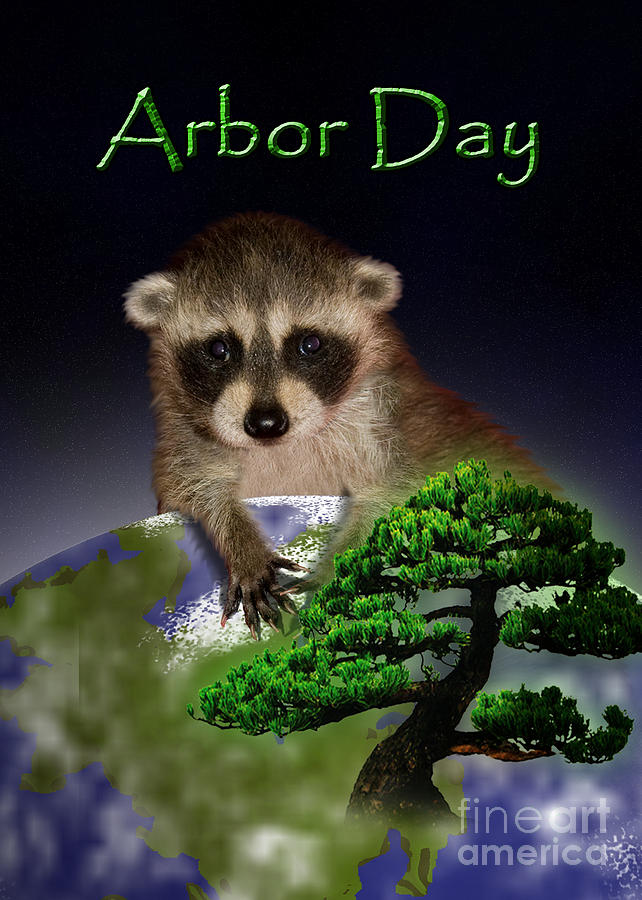 Nature Digital Art - Arbor Day Raccoon #3 by Jeanette K