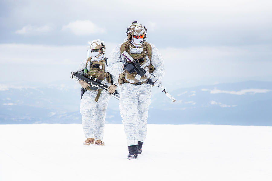 Platoon Movie Photograph - Army Servicemen In Winter Camo #3 by Oleg Zabielin