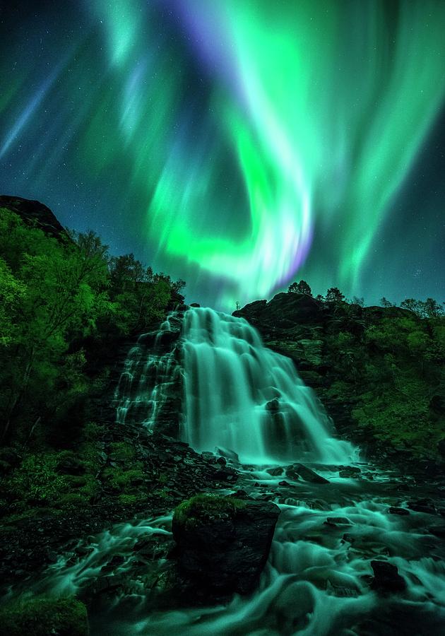 Aurora Borealis Over A Waterfall #3 Photograph by Tommy Eliassen/science Photo Library