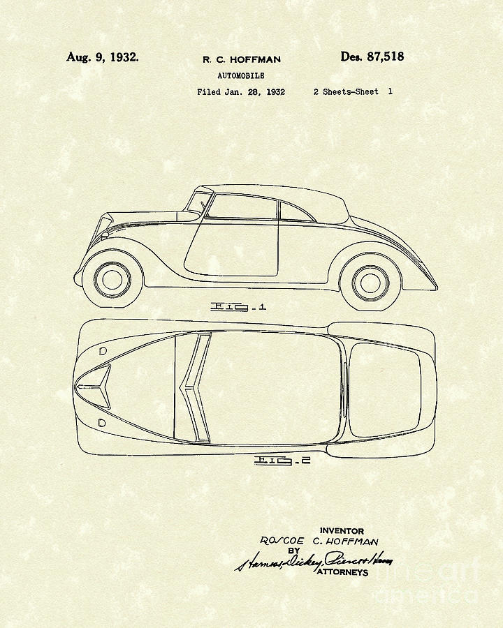 Automobile 1932 Patent Art #3 Drawing by Prior Art Design